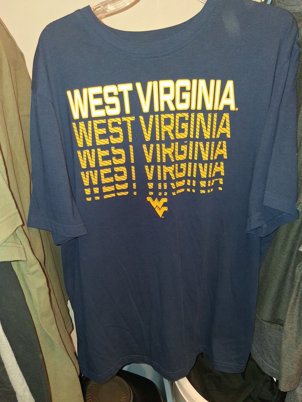 West Virginia Men's Navy Blue Graphic Tee with Yellow Logo